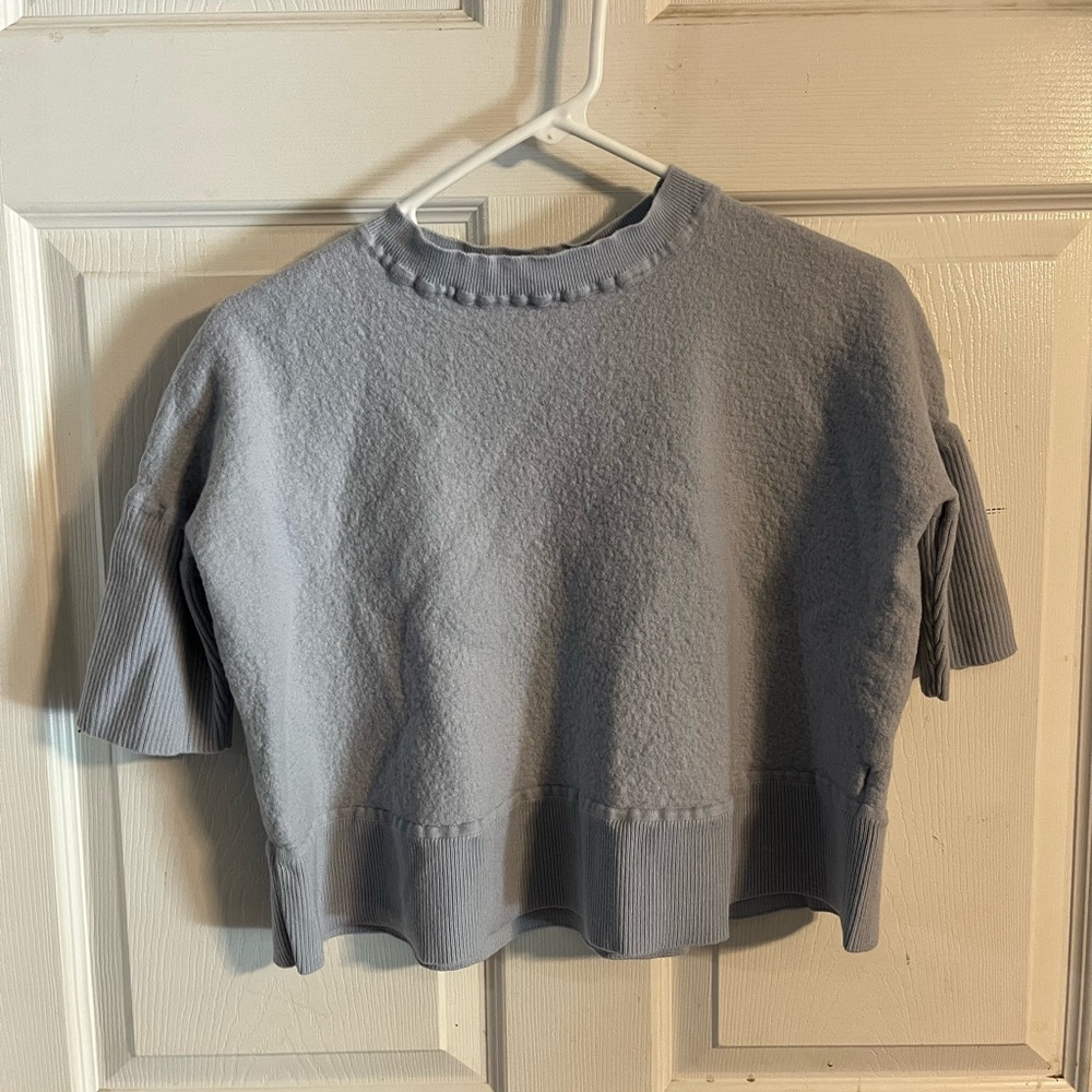 Anthropologie Gray Boxy Ribbed Short Sleeve Top